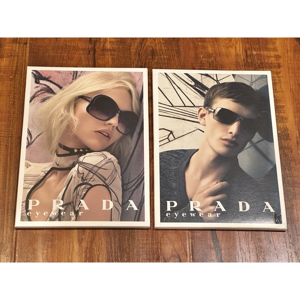 2 x Prada Eyewear Sunglasses 2008 Retail 7x5” Cardboard Counter Display Stand